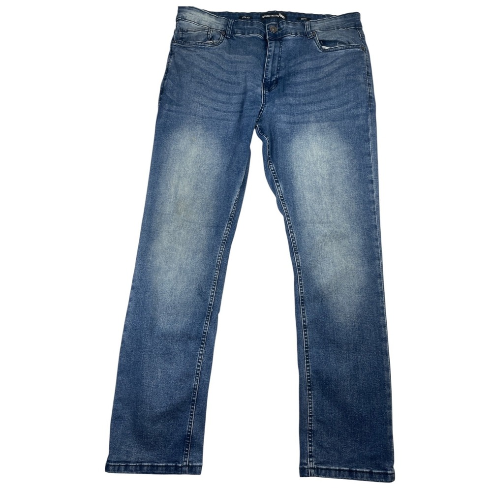 Stone Falcon Jeans Mens 36 x 32 Blue Denim Cotton Slim Fit Mid-Rise Straight Leg